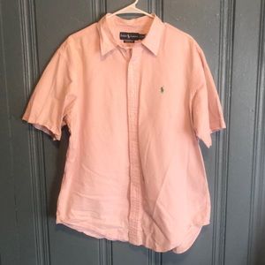 Pink sear sucker short sleeve button down